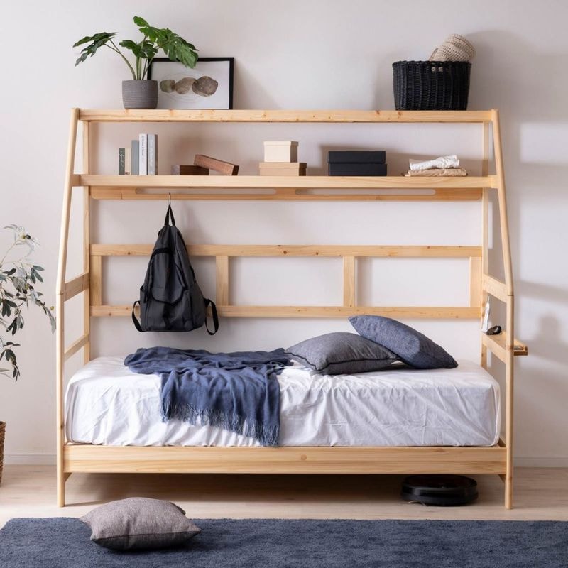 ［シングル］ クエッタ ｜ 多機能 ひのき無垢材 コンパクト 高さ調整 ベッドフレーム