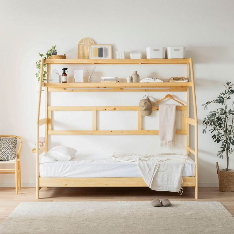 ［シングル］ クエッタ ｜ 多機能 ひのき無垢材 コンパクト 高さ調整 ベッドフレーム