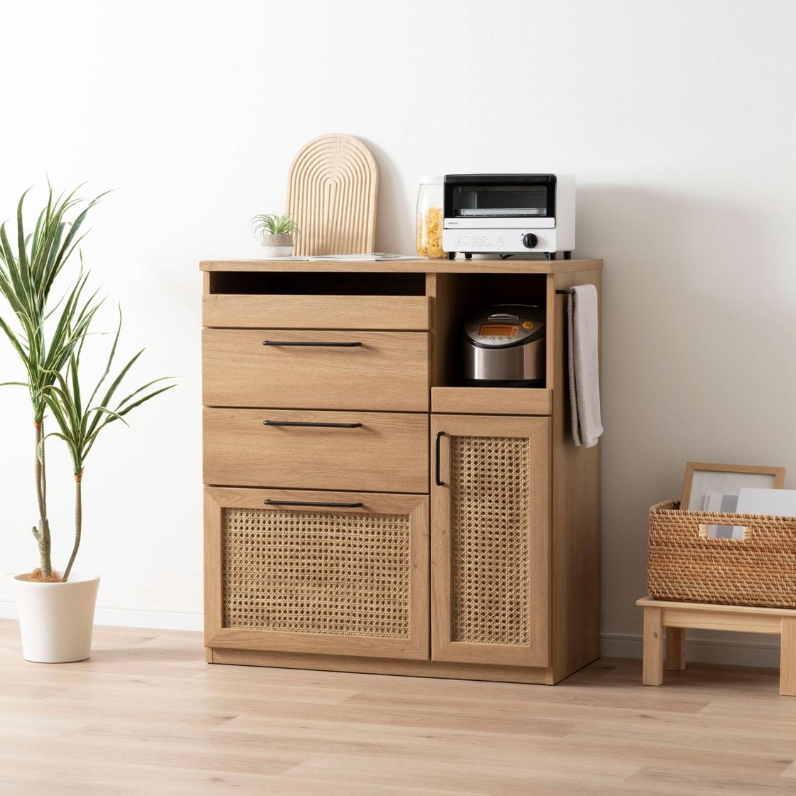 ［幅90］ ラット ｜ 収納 ゴミ箱 スライド棚 レンジ台 キッチンカウンターの商品画像