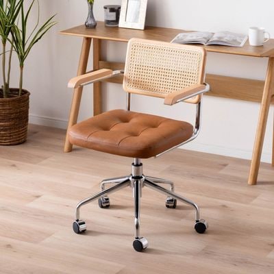 ［座面高さ44-50］ オービ ｜ 肘付き 回転 昇降 ラタン スチール キャスター デスクチェア