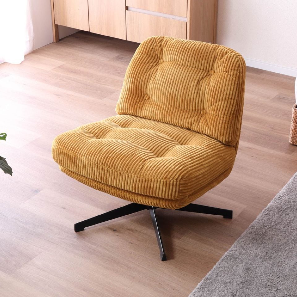 ［幅64］ 回転式 コーデュロイ アイアン脚 脚付き 1人掛け ソファ