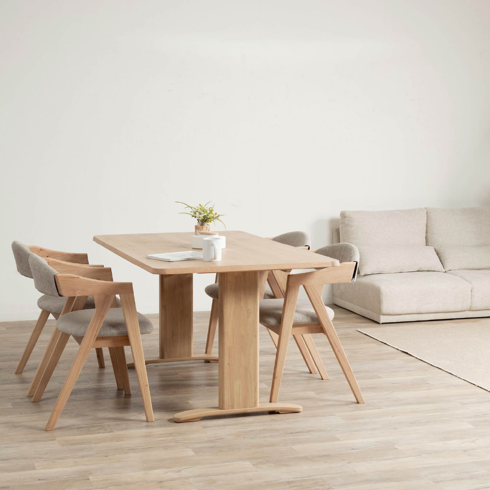 ［幅140］ ダイニングテーブル 2本脚 オーク 無垢材