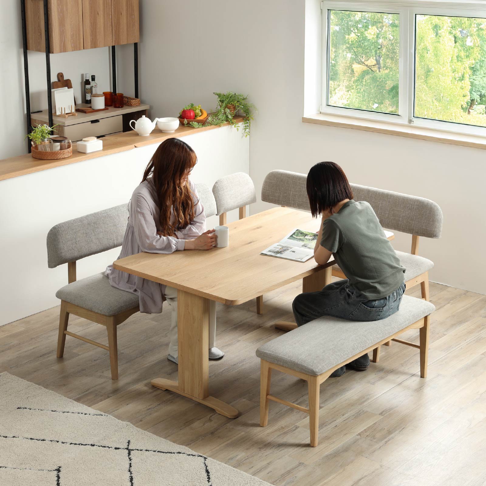 ［幅140］ ダイニングテーブル 2本脚 オーク 無垢材