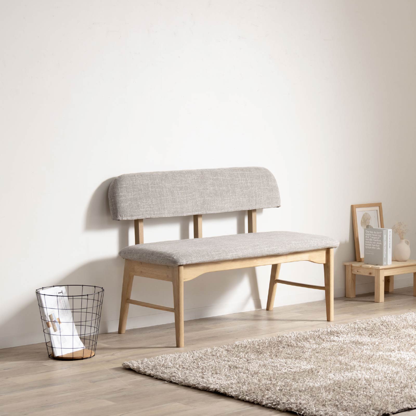 幅110/座面高43.5］ ダイニングチェア 背付きベンチ 無垢材 カバーリング