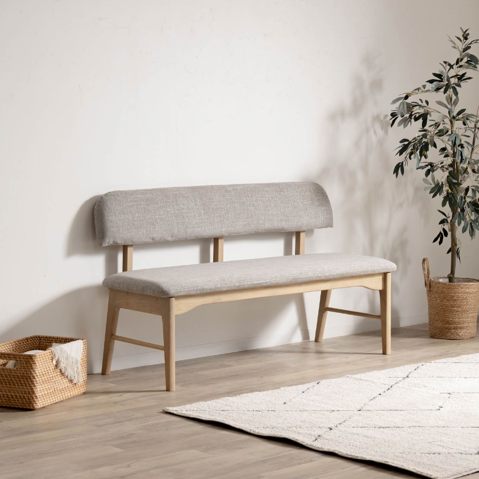 ［幅135/座面高43.5］ ダイニングチェア 背付きベンチ 無垢材 カバーリング