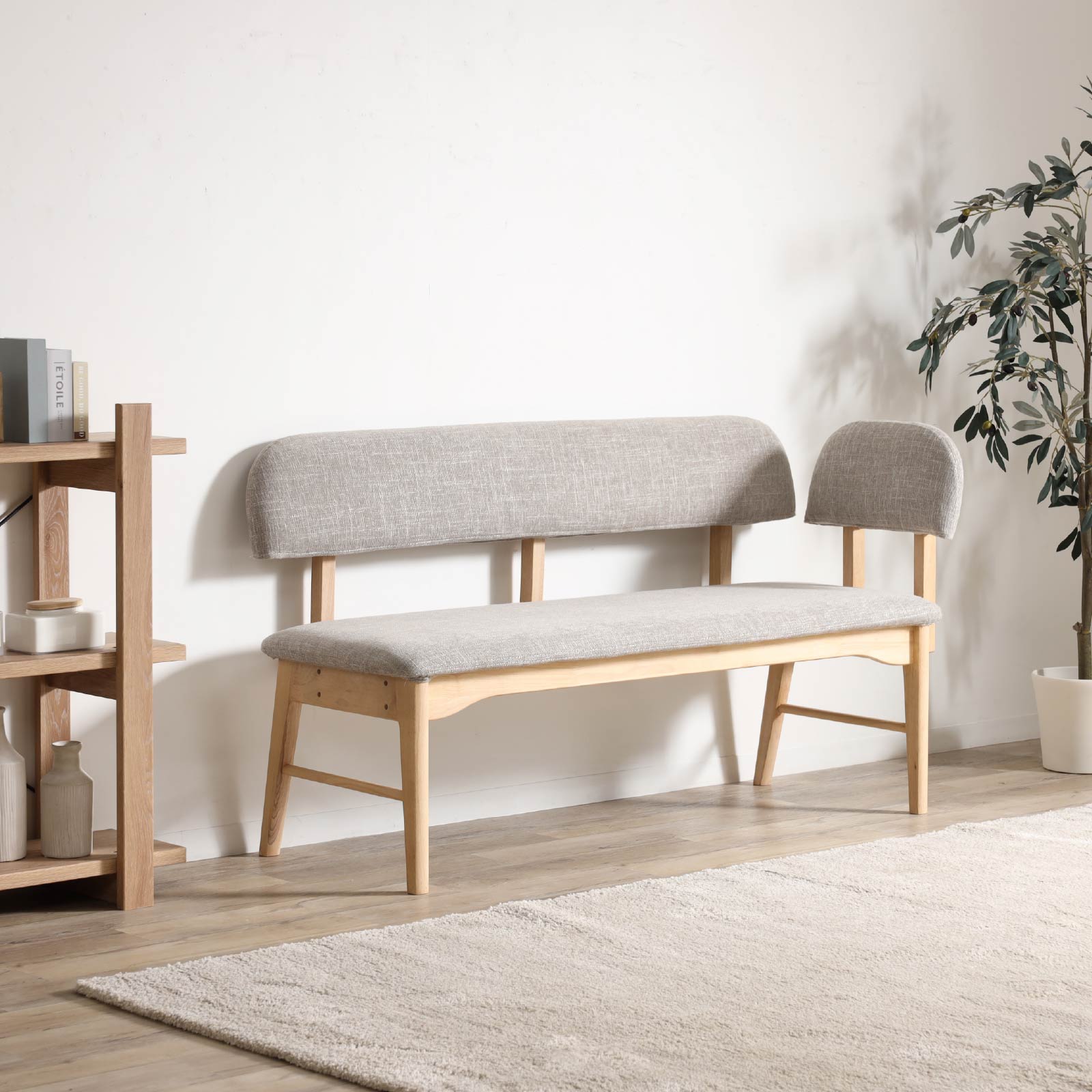 【5点セット】 ダイニングセット 洗えるカバー テーブル ベンチ 2本脚 オーク 無垢材