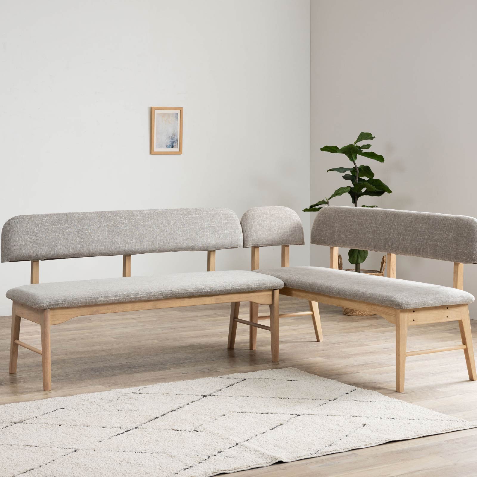 【5点セット】 ダイニングセット 洗えるカバー テーブル ベンチ 2本脚 オーク 無垢材