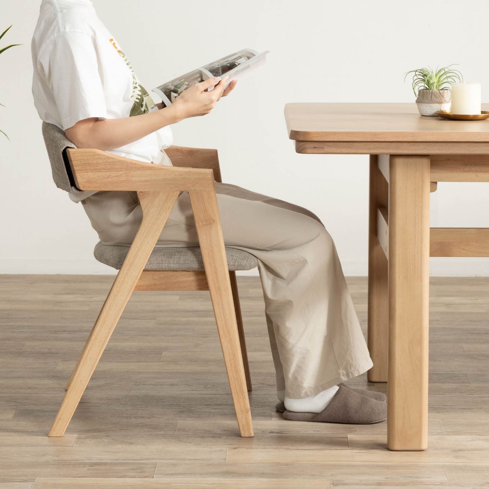 6点セット】［幅145］ 伸長 ダイニングテーブル 4本脚 オーク 無垢材