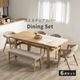【6点セット】［幅145］ 伸長 ダイニングテーブル 4本脚 オーク 無垢材
