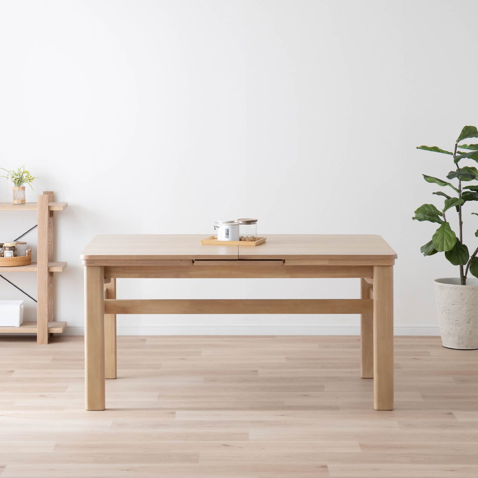 5点セット】［幅145］ 伸長 ダイニングテーブル 4本脚 オーク 無垢材