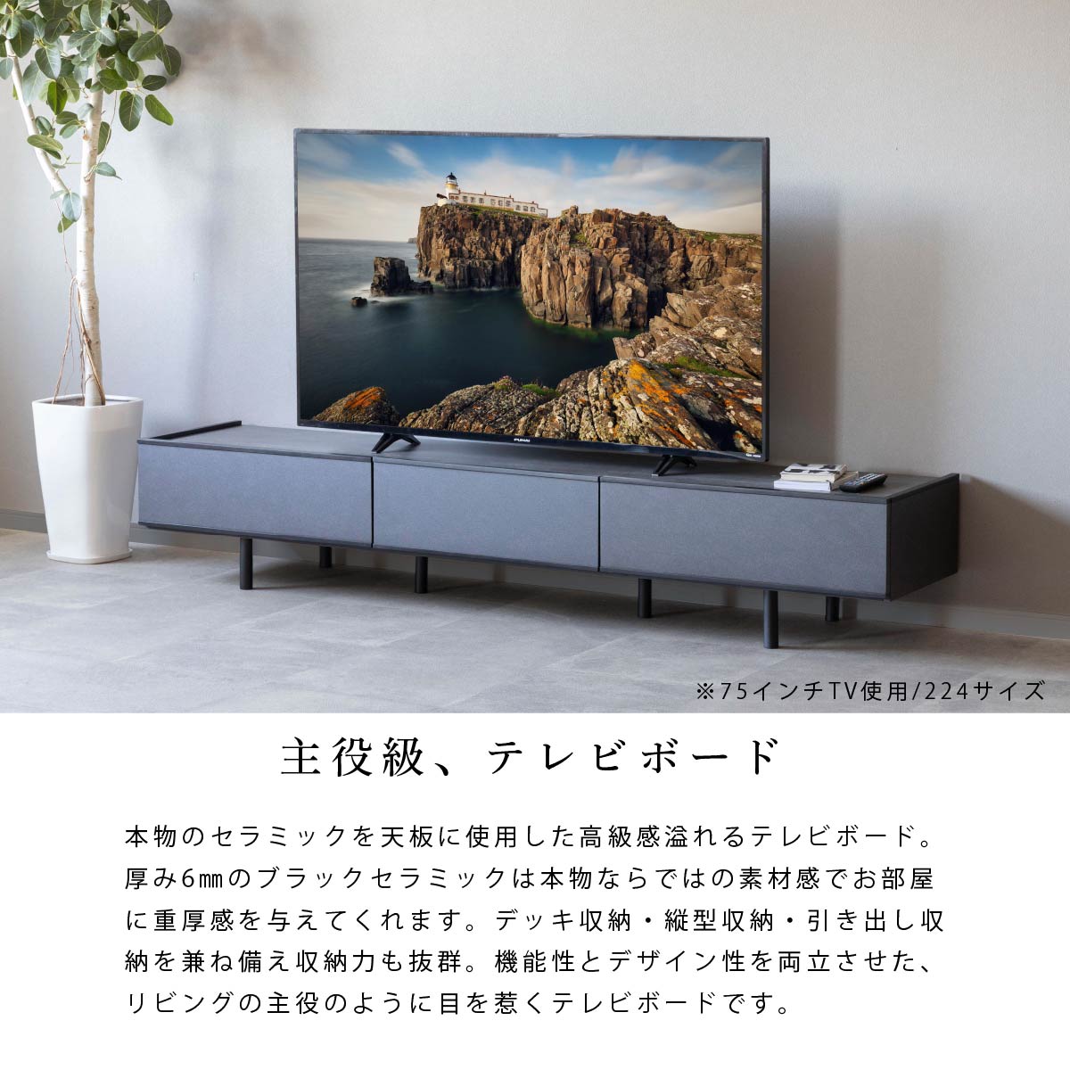 【開梱設置付き】 ［幅224］ メルボルン ｜ セラミック 脚付き テレビ台 ローボード