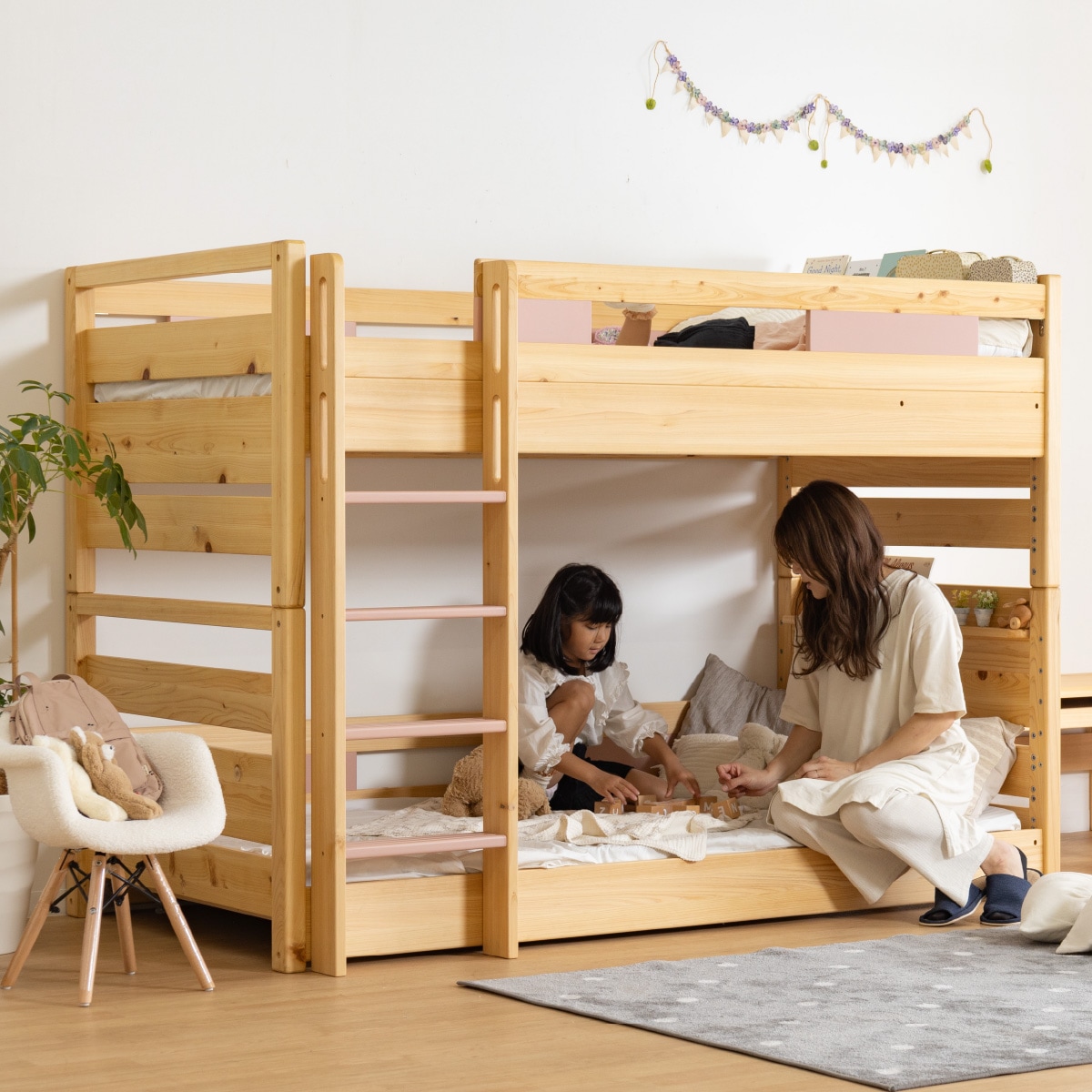 開梱設置付き】 二段ベッド ひのき シングル ベッド ヒノキ 無垢材