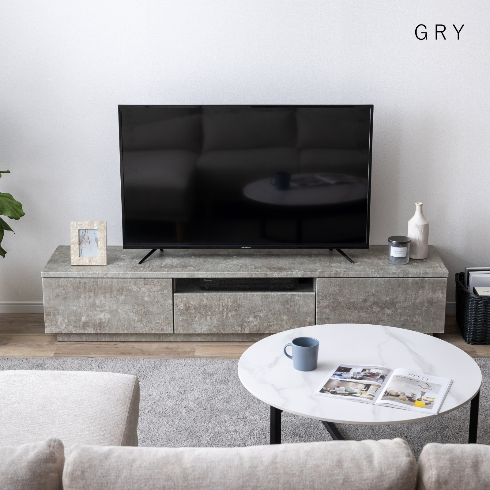 幅180］ セラミック調 テレビ台 ローボード ｜大型テレビ対応 完成品