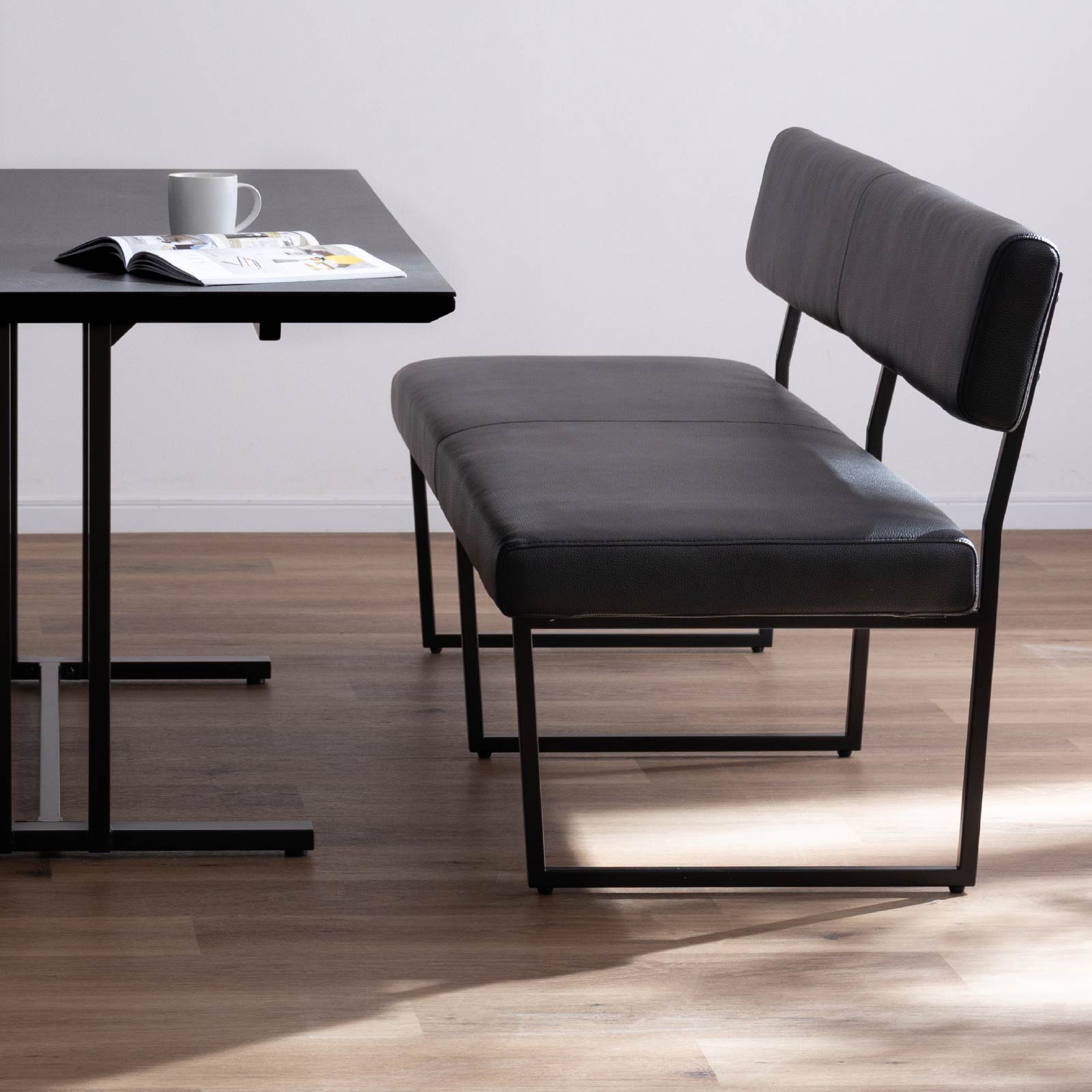 ［幅170］ 背付き ダイニングベンチ PVCレザー アイアン脚 ベンチ