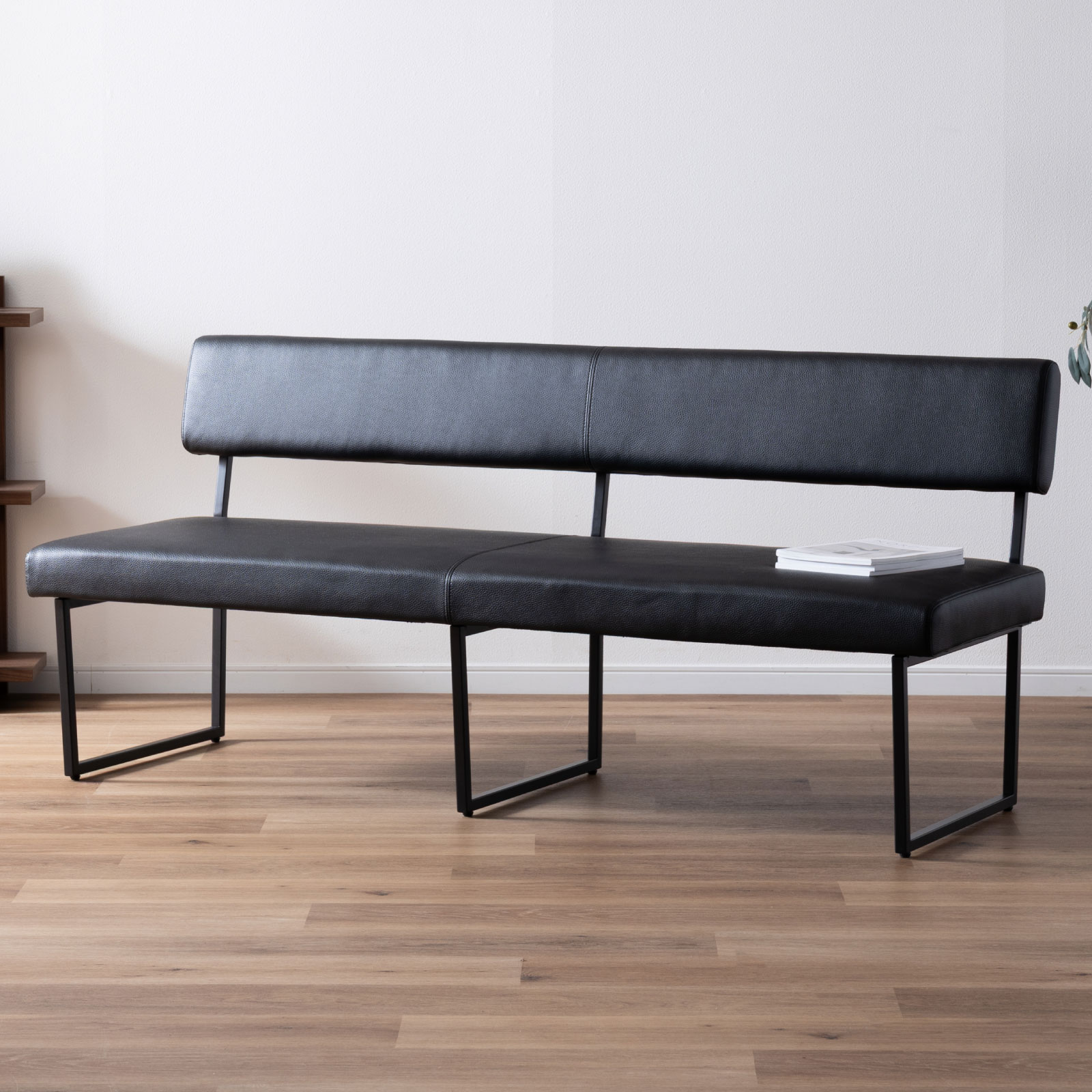 ［幅170］ 背付き ダイニングベンチ PVCレザー アイアン脚 ベンチ