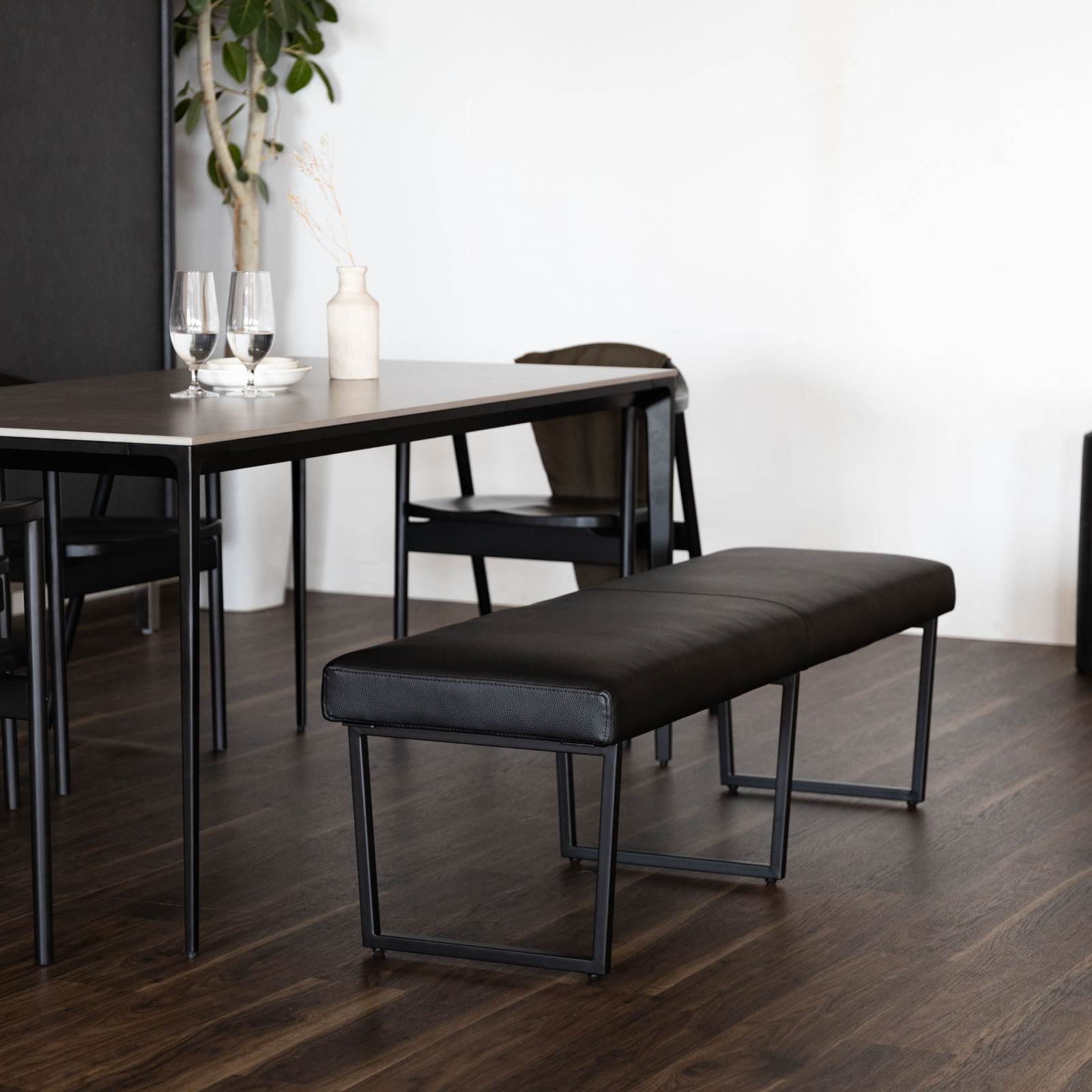 ［幅140］ ダイニングベンチ PVCレザー アイアン脚 ベンチ