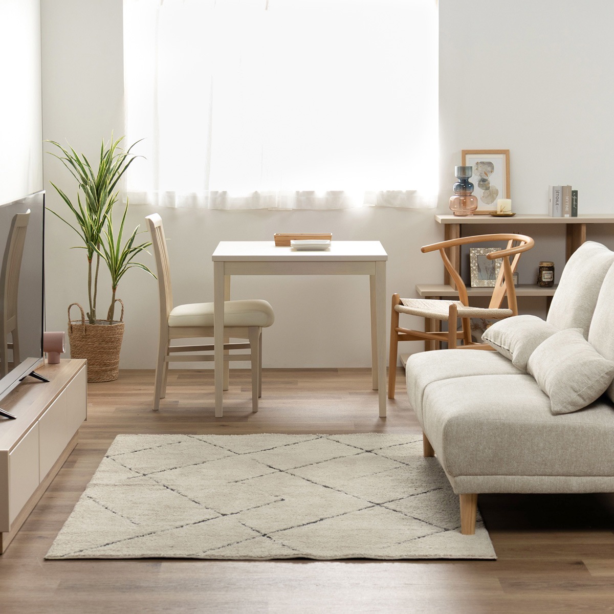 幅75］ メラミン化粧板 ダイニングテーブル 正方形 ｜ グレージュ 木目