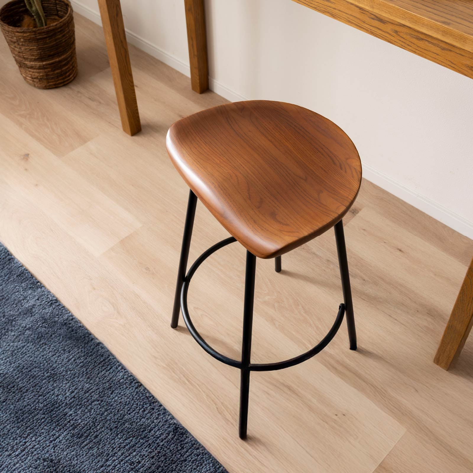 座面高さ67］ ルーナ ｜ 北欧 ヴィンテージ アイアン脚 木座面 ハイ