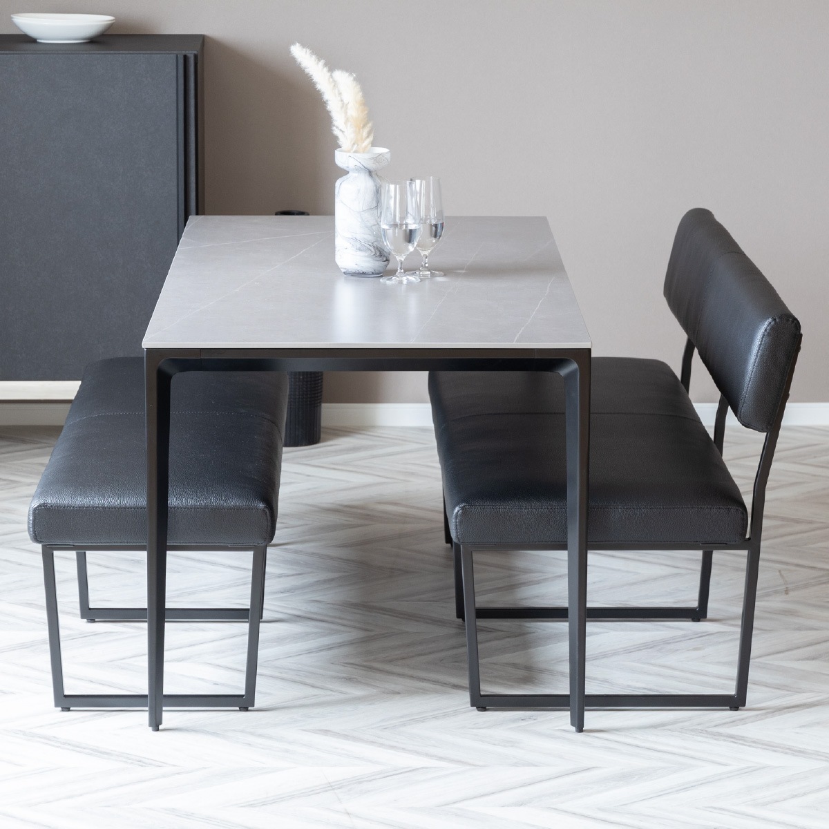 ［幅170］ ダイニングベンチ PVCレザー アイアン脚 ベンチ