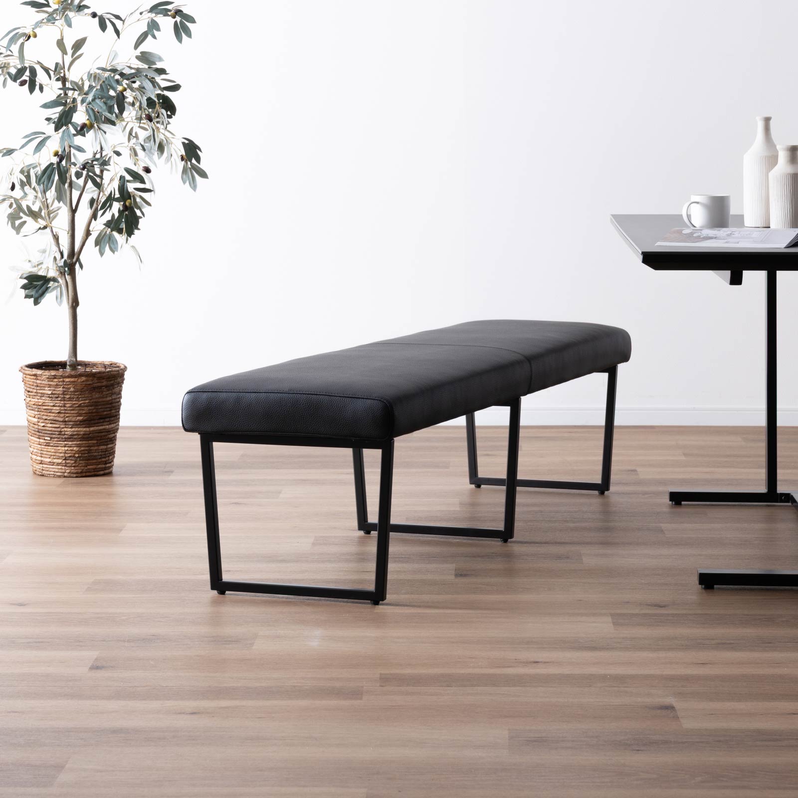 ［幅170］ ダイニングベンチ PVCレザー アイアン脚 ベンチ