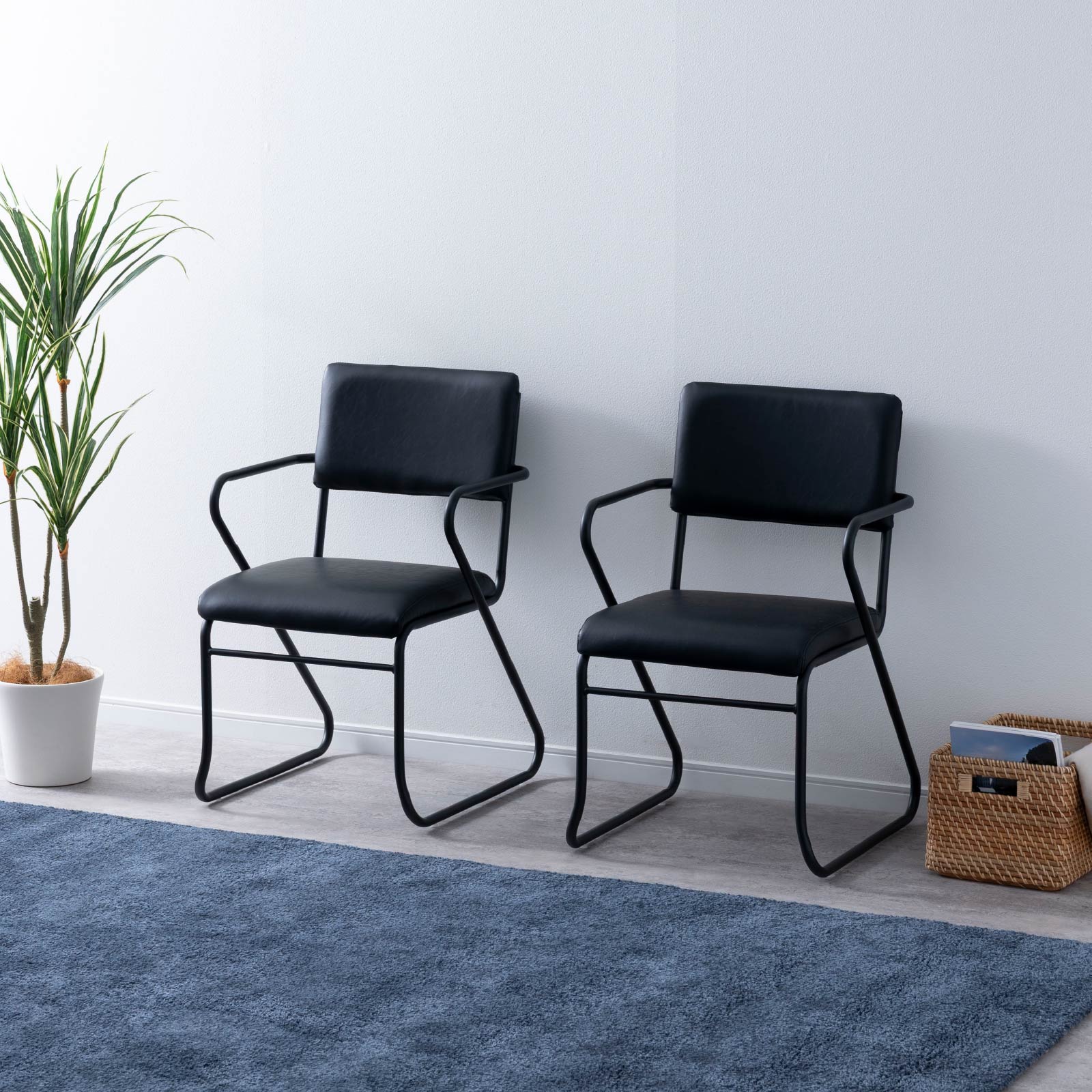 【2脚セット】座高75cm アイアン カウンターチェア ブラック 座面グレー ダイニングチェア 2脚セット おしゃれ デザイン ブラック 黒