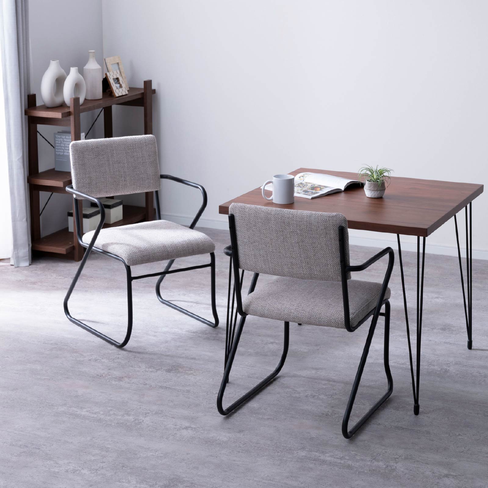 【2脚セット】［座面高さ67］ ミロア ｜ アイアン脚 モダン ファブリック PUレザー ダイニングチェア