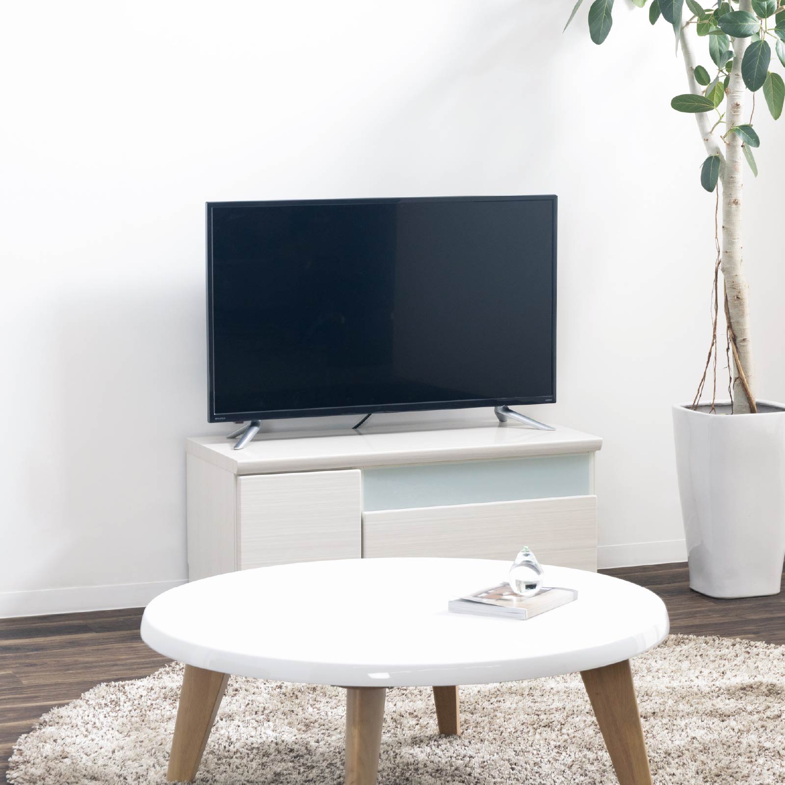 ［幅90］ デミオ ｜ ハイグロス テレビ台 ローボード 白木目