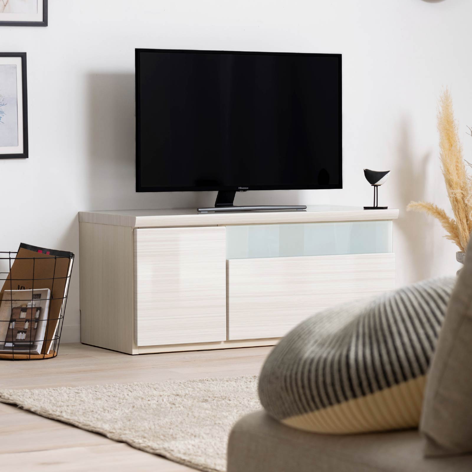 ［幅90］ デミオ ｜ ハイグロス テレビ台 ローボード 白木目