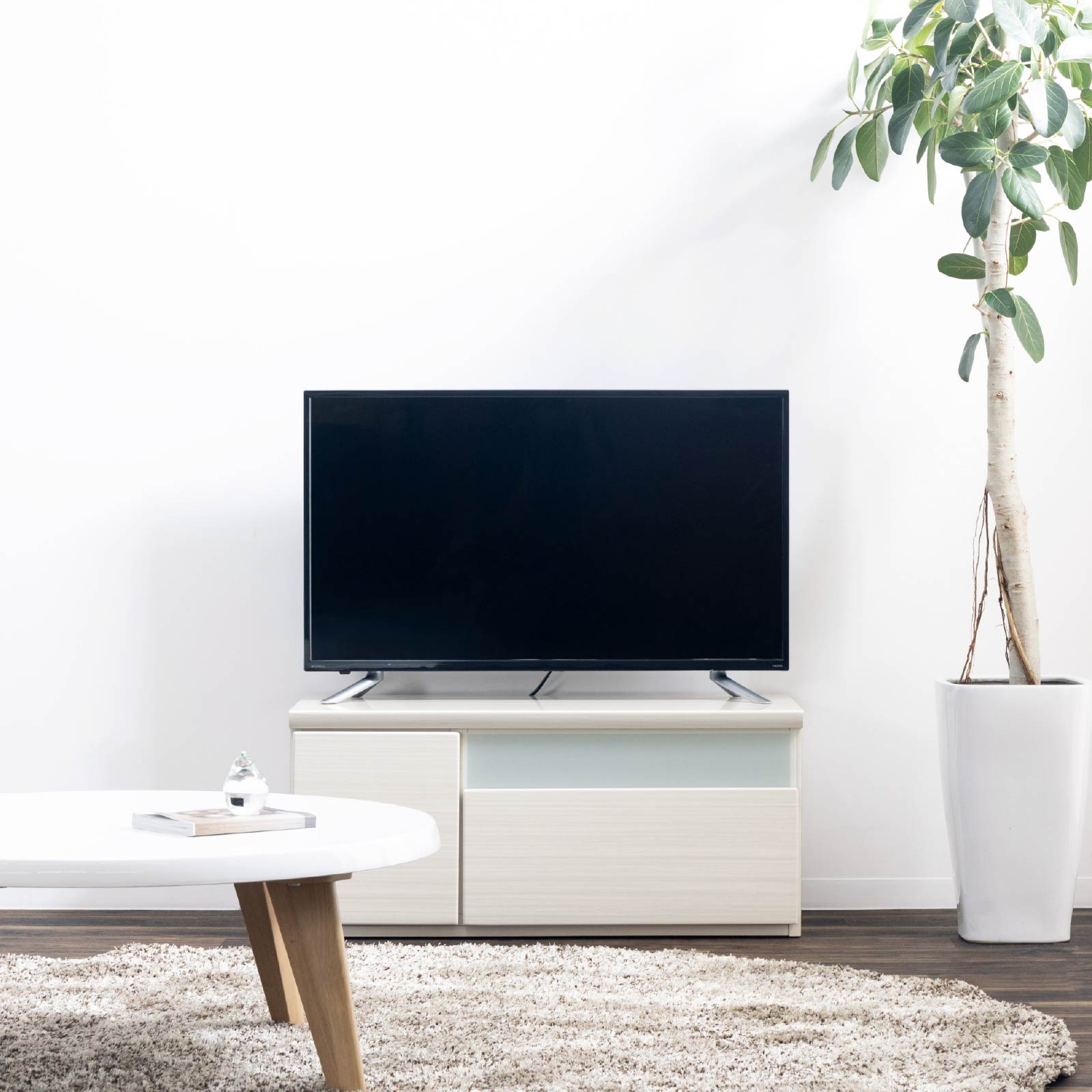 ［幅90］ デミオ ｜ ハイグロス テレビ台 ローボード 白木目