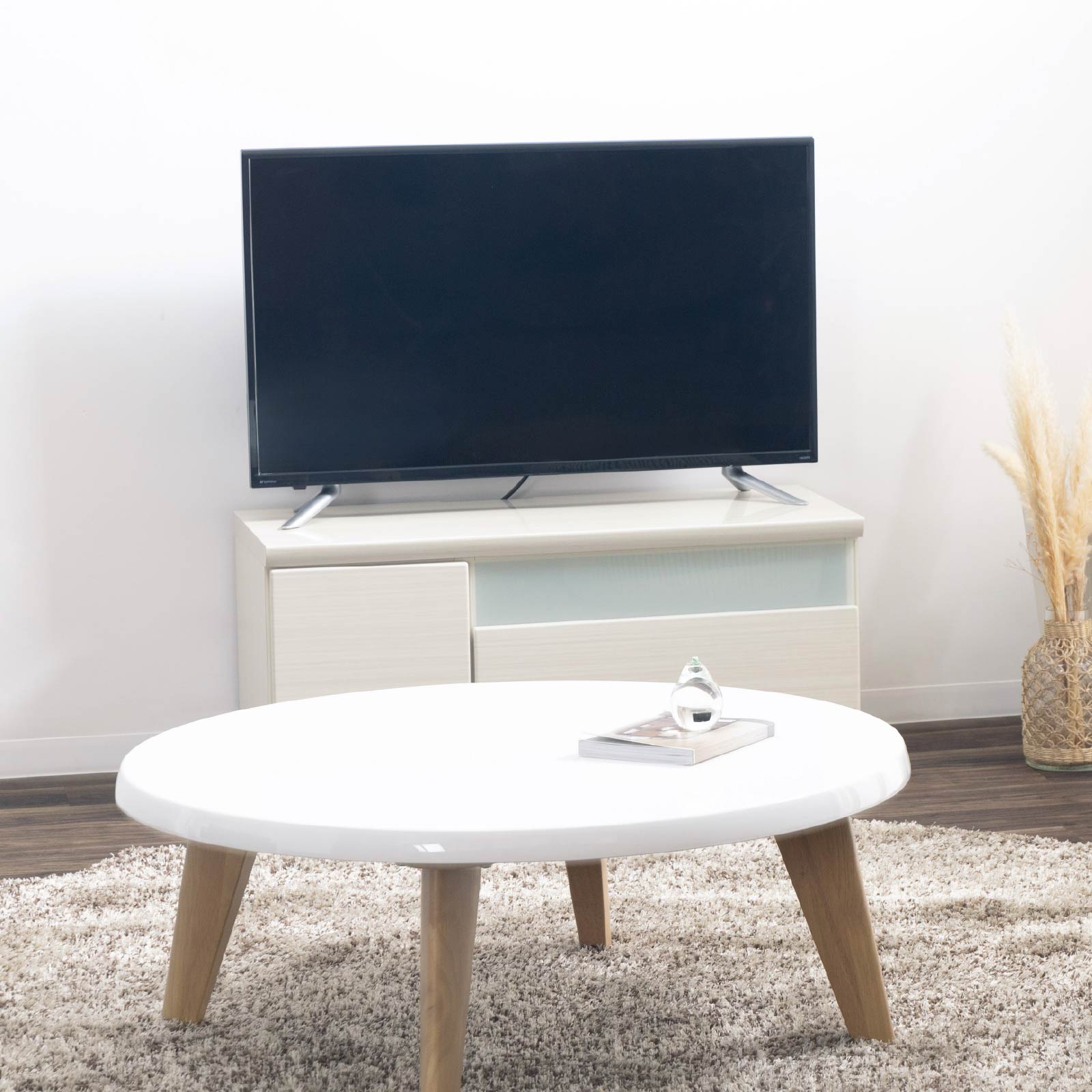 ［幅90］ デミオ ｜ ハイグロス テレビ台 ローボード 白木目