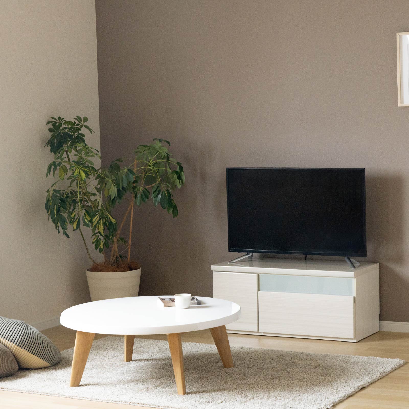 ［幅90］ デミオ ｜ ハイグロス テレビ台 ローボード 白木目