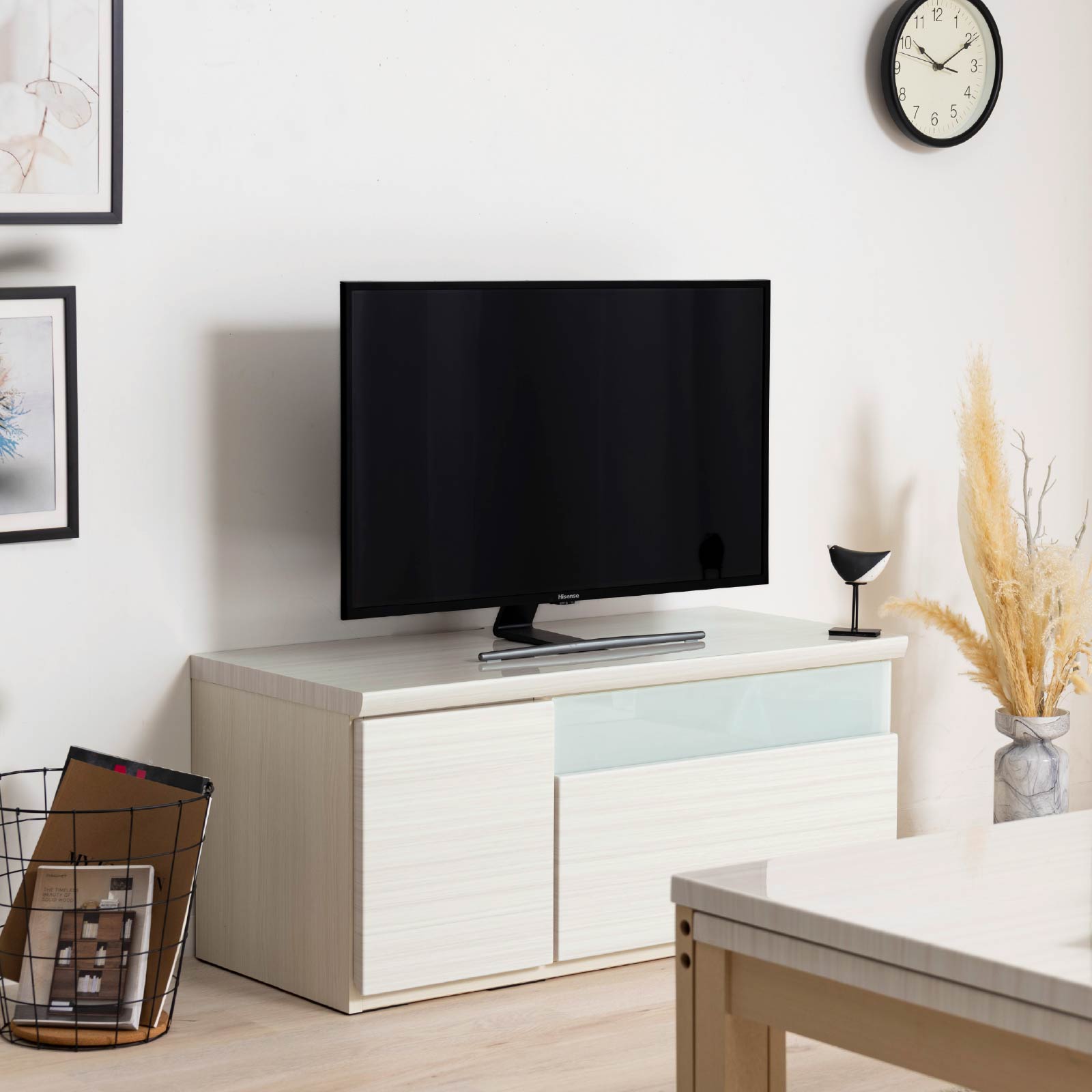 ［幅90］ デミオ ｜ ハイグロス テレビ台 ローボード 白木目