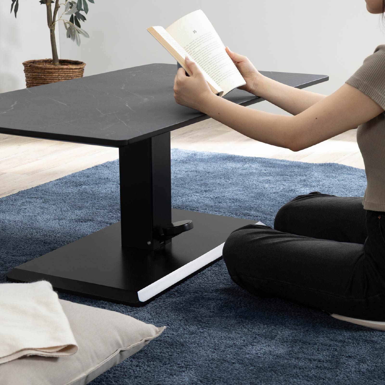 ［幅110］ 昇降テーブル リビングテーブル ローテーブル センターテーブル 昇降式 ホワイト ブラック 大理石調