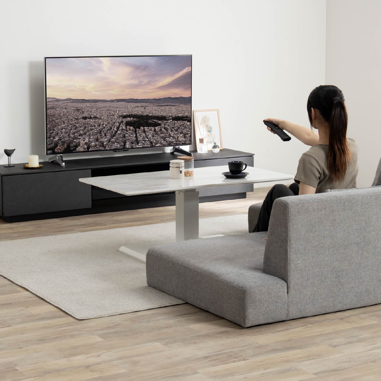 ［幅110］ 昇降テーブル リビングテーブル ローテーブル センターテーブル 昇降式 ホワイト ブラック 大理石調