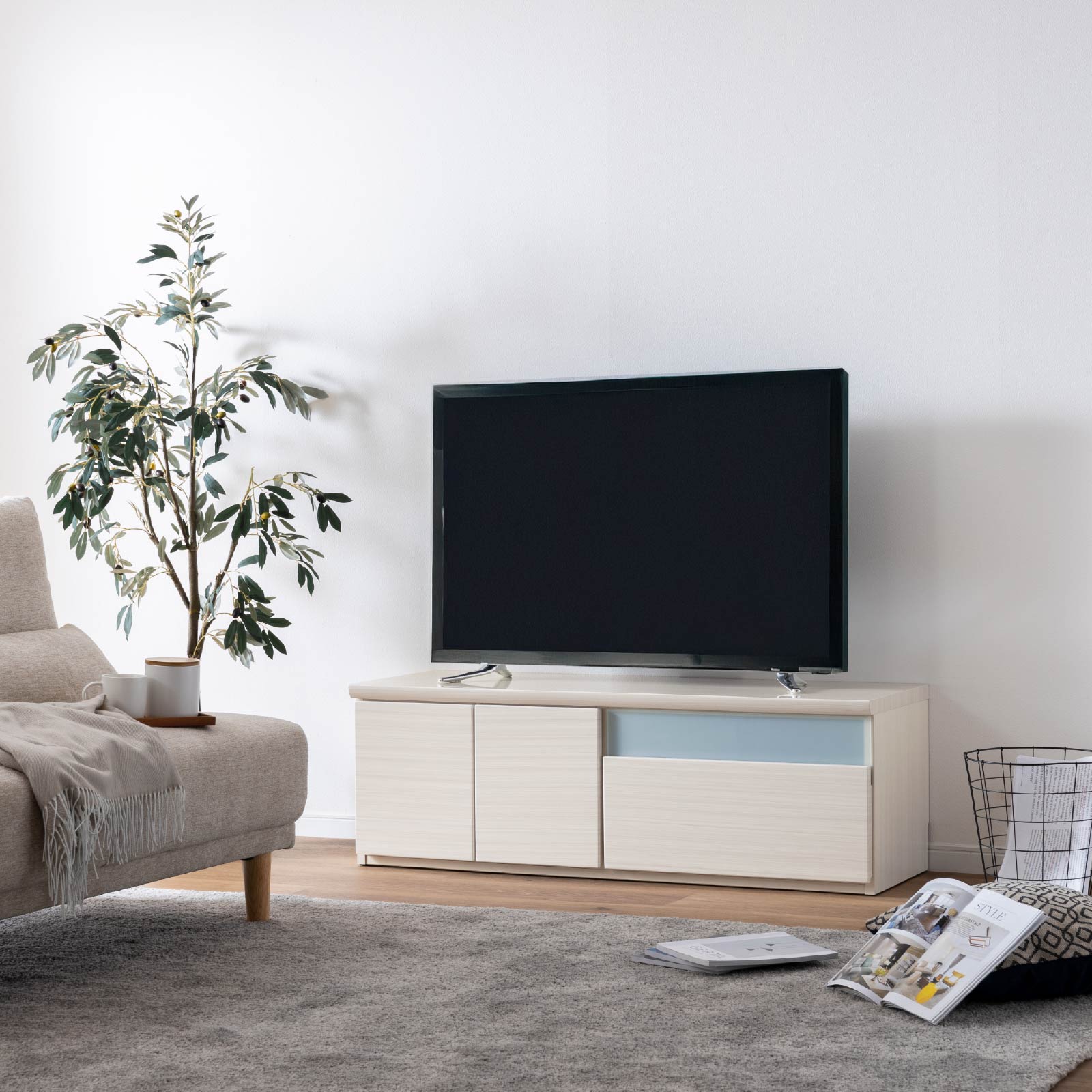 ［幅120］ デミオ ｜ ハイグロス テレビ台 ローボード 白木目