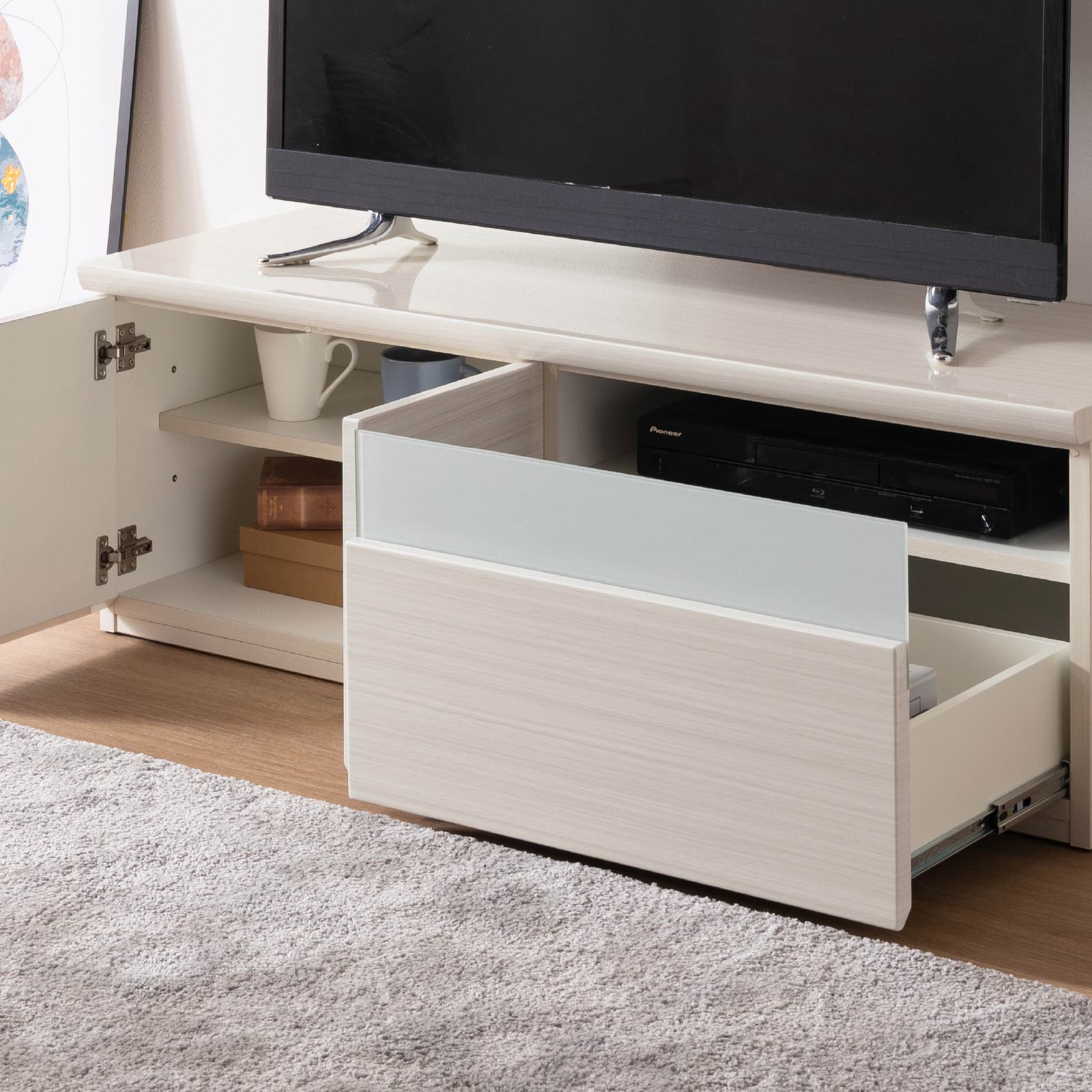 ［幅120］ デミオ ｜ ハイグロス テレビ台 ローボード 白木目