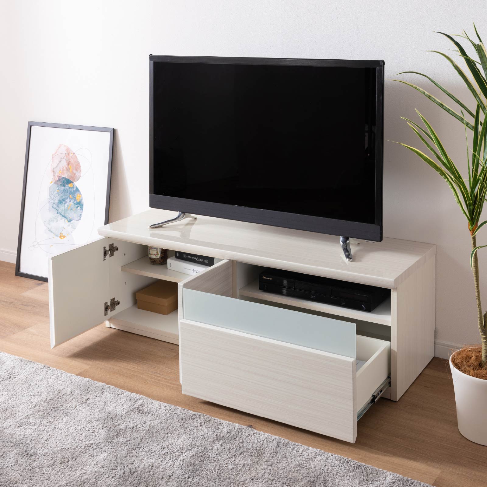 ［幅120］ デミオ ｜ ハイグロス テレビ台 ローボード 白木目