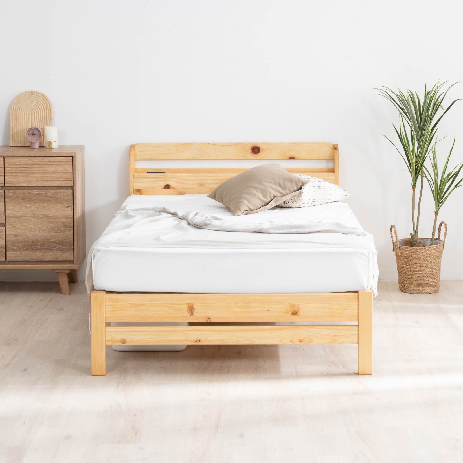 S/SD/D］ ムーラ ｜ ヒノキ ベッドフレーム すのこベッド 宮棚 ひのき