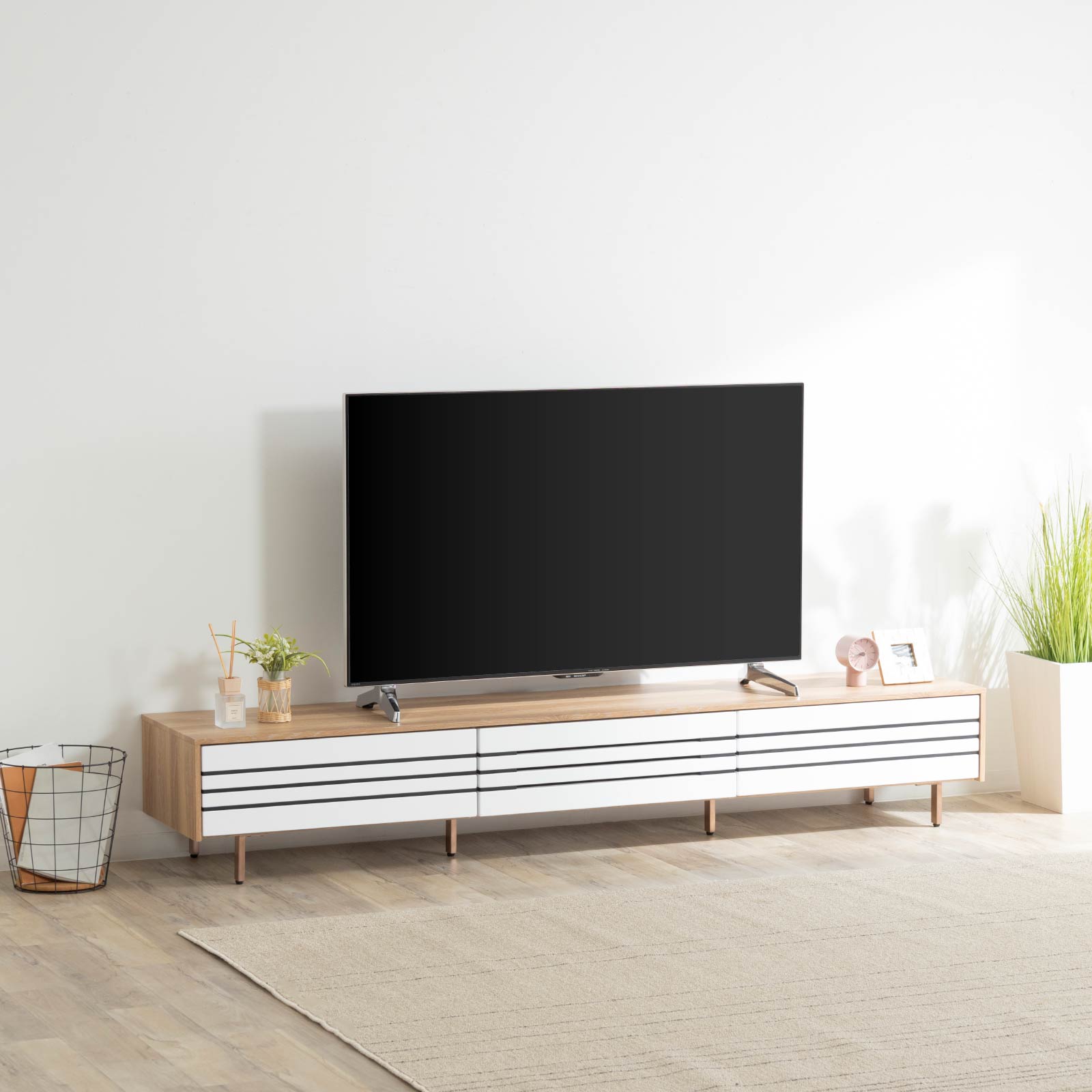 【開梱設置付き】 ［幅200］ イゾラ ｜ テレビボード 木目調 バイカラー スチール脚