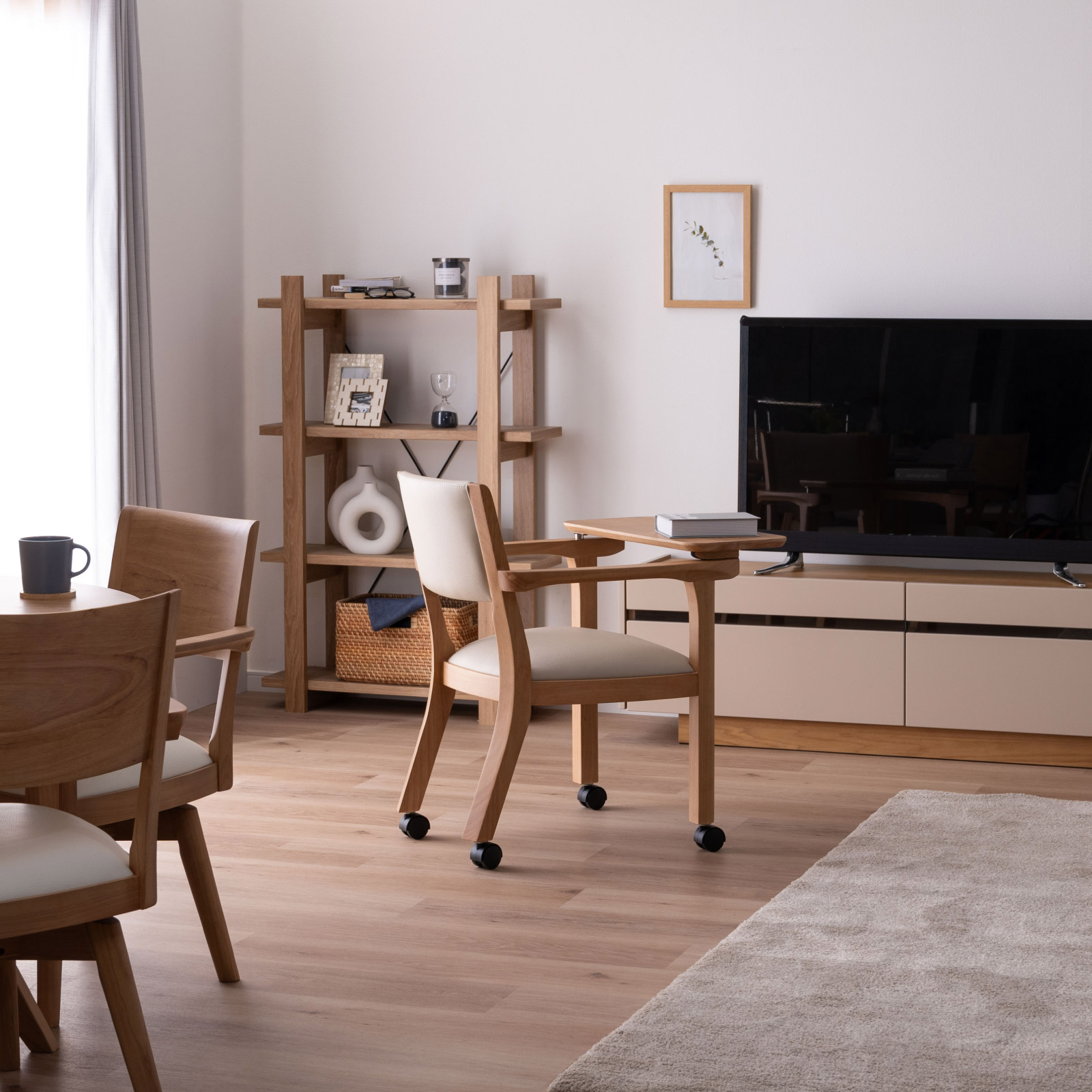 ［座面高44］ イスキア ｜ テーブル付き キャスター デスクチェア ダイニングチェア