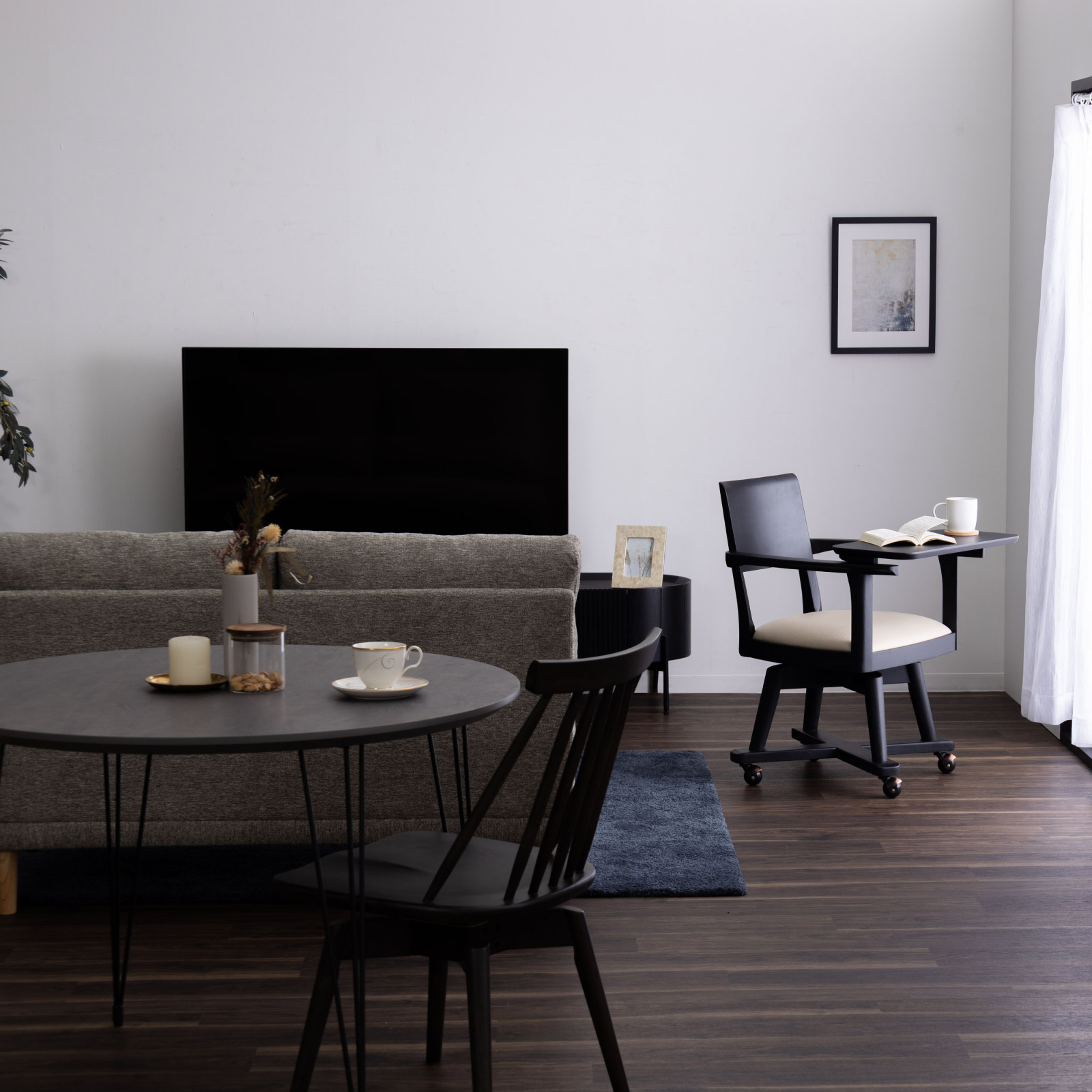 ［座面高44］ イスキア ｜ 回転 テーブル付き キャスター デスクチェア ダイニングチェア