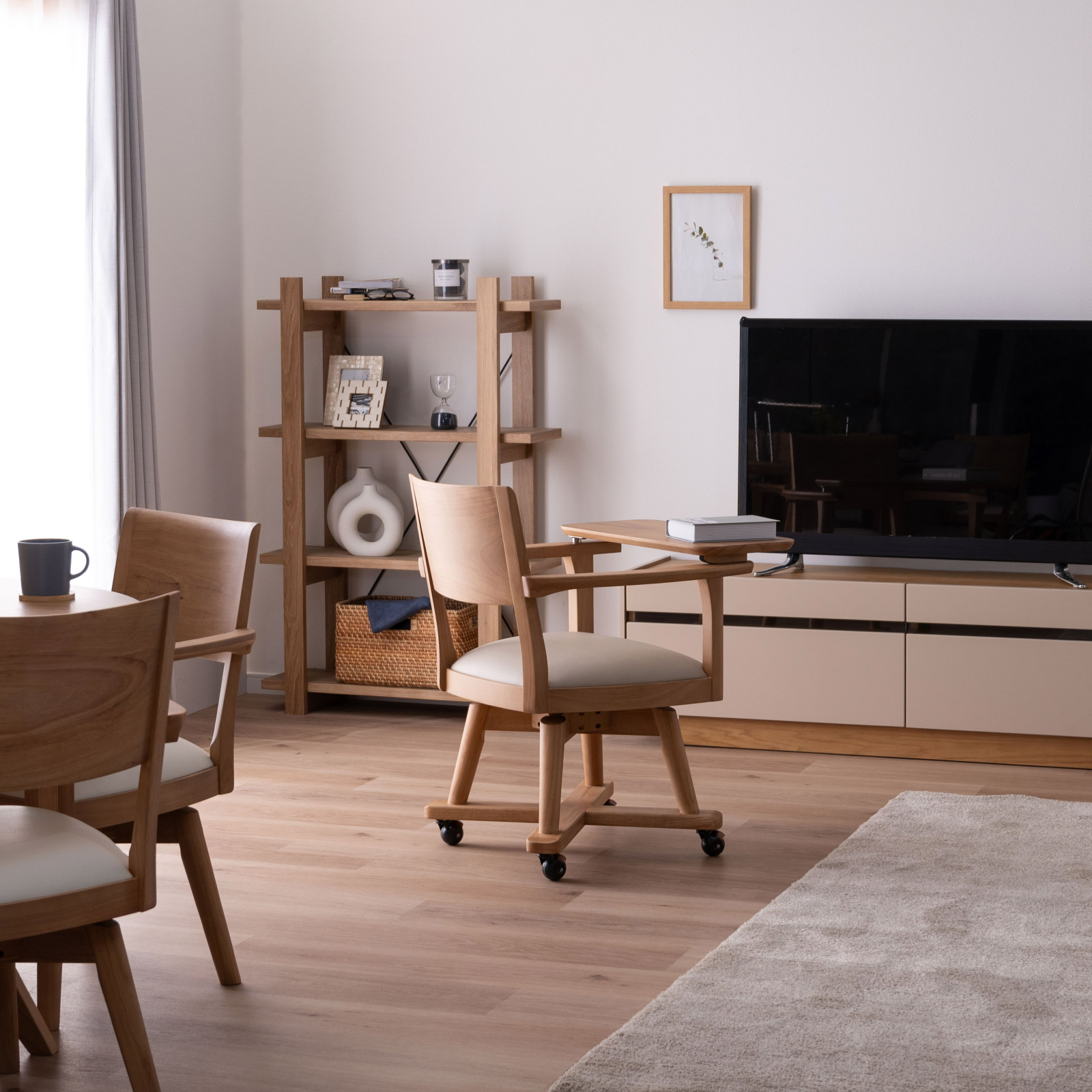 ［座面高44］ イスキア ｜ 回転 テーブル付き キャスター デスクチェア ダイニングチェア