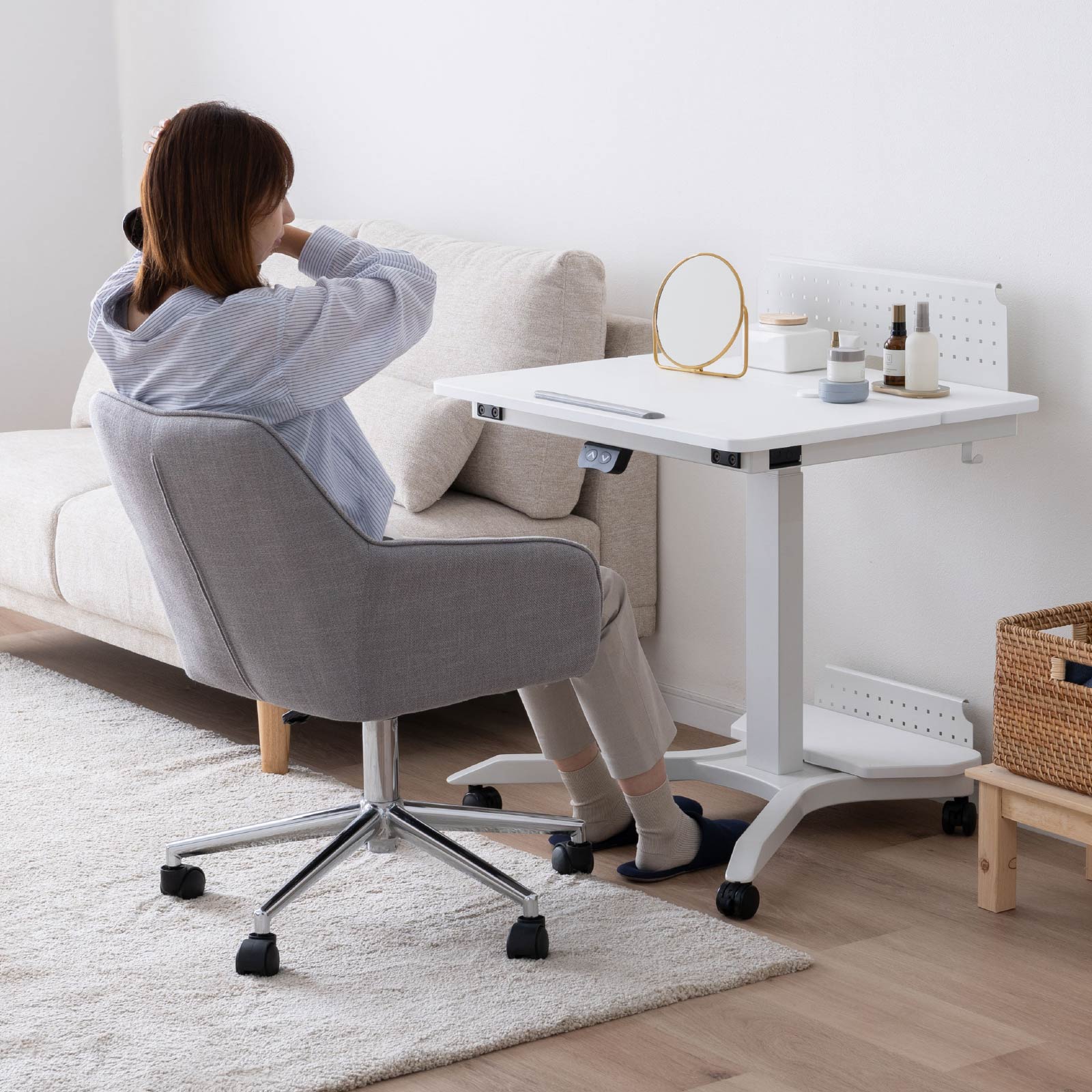 ［幅73］ エレメサ ｜ キャスター付き 自宅 オフィス パーソナルデスク アイアン脚