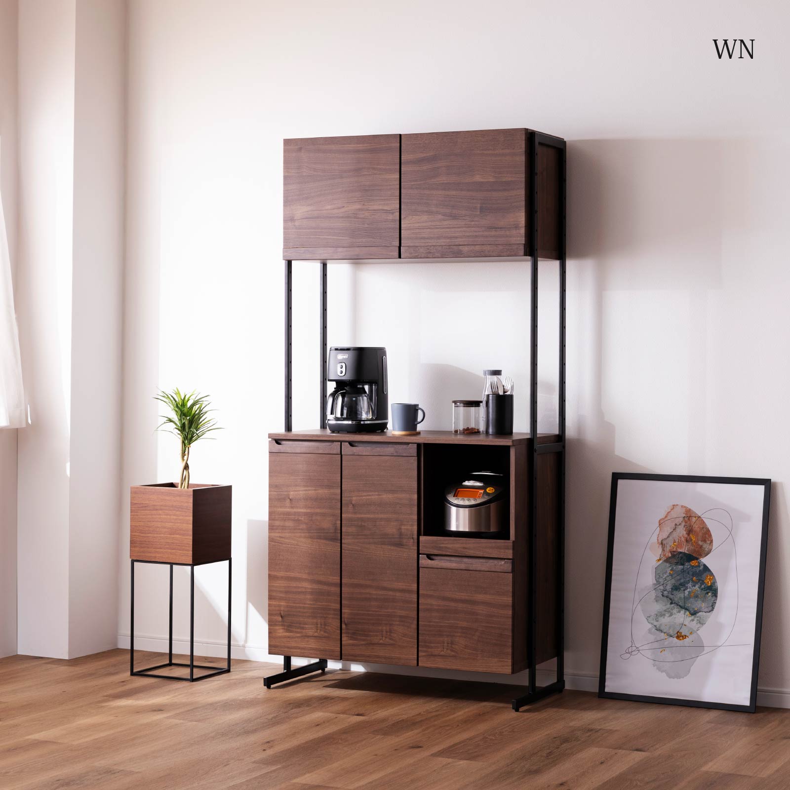 【4/20まで出品お値下げ】食器棚　キッチンカウンター　キッチンボード キッチンボード クラス [幅121cm](幅120 5Y）Q色/グレイ): 食器棚