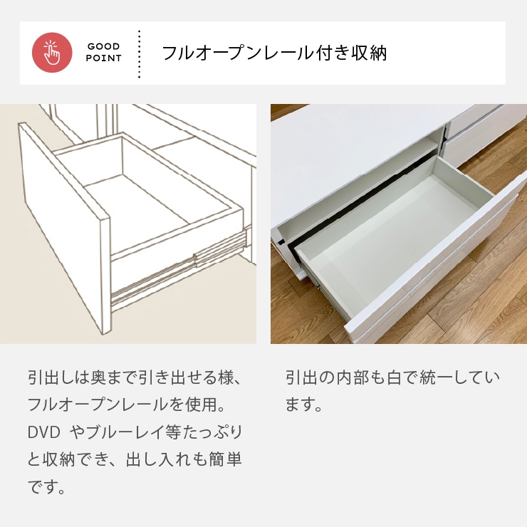 [幅180]  テレビボード ホワイト 白 テレビ台 収納 引き出し ローボード TV台 AVボード 光沢 ツヤ 鏡面 ハイグロス ネオス 180cm