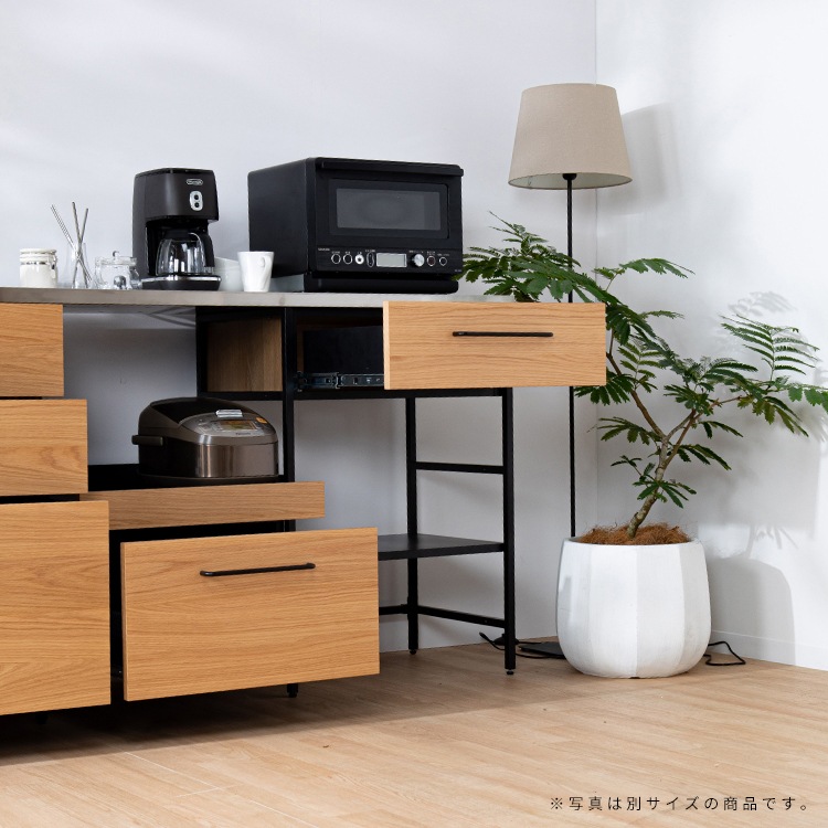 ［123幅］ キッチンカウンター ステンレス アイアン キッチンボード ユニット式 木製 北欧 カップボード ゴミ箱収納 レンジ台 可動棚 フルスライドレール 引出し 123-A