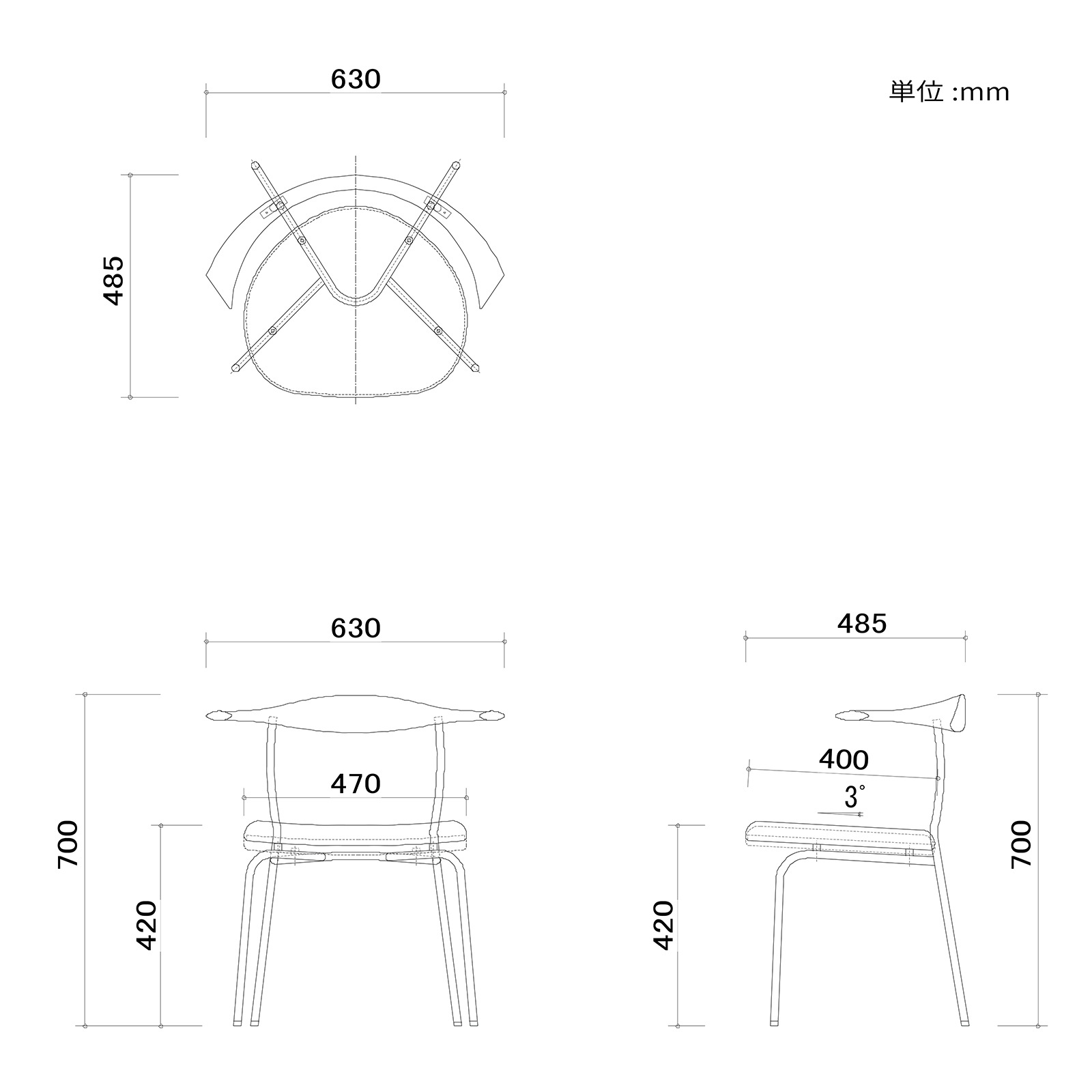 4脚セット】 ［座面高42］ ドック ｜ ステンレス脚 ダイニングチェア
