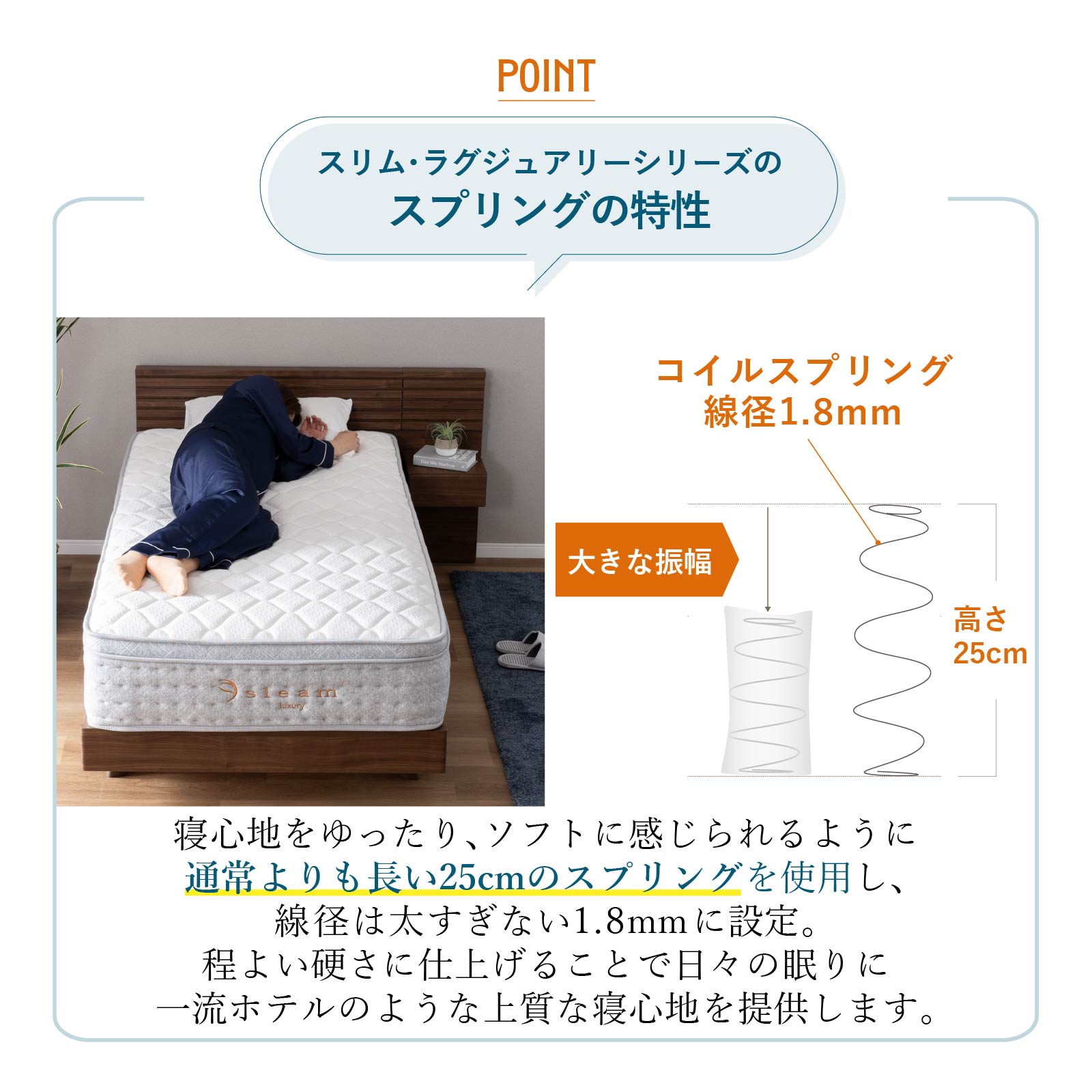 ［S/SD/D］ ラグジュアリー ｜ ラテックス ポケットコイル マットレス sleamシリーズ