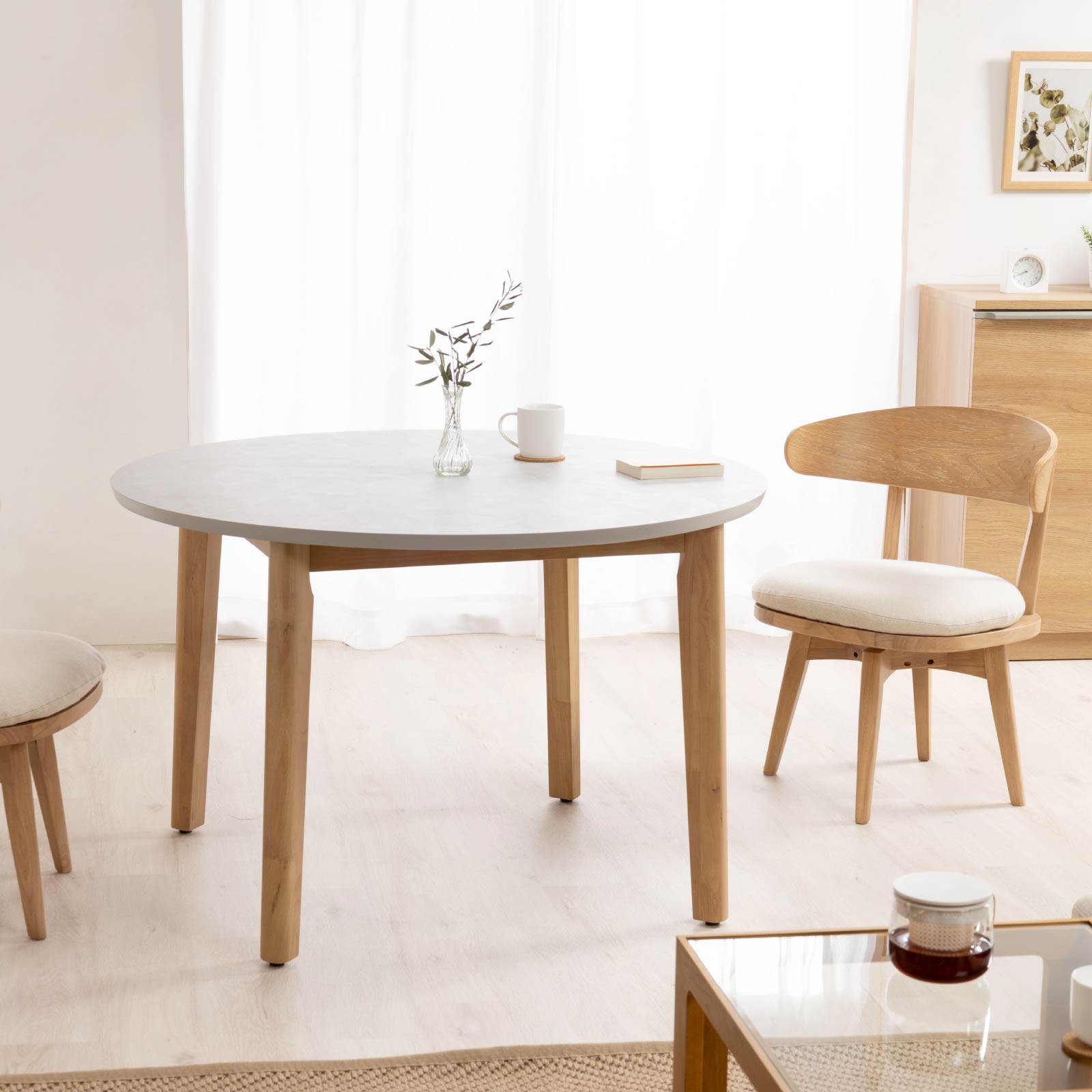 ［幅110］ スカルノ ｜ メラミン化粧板 丸テーブル ダイニングテーブル