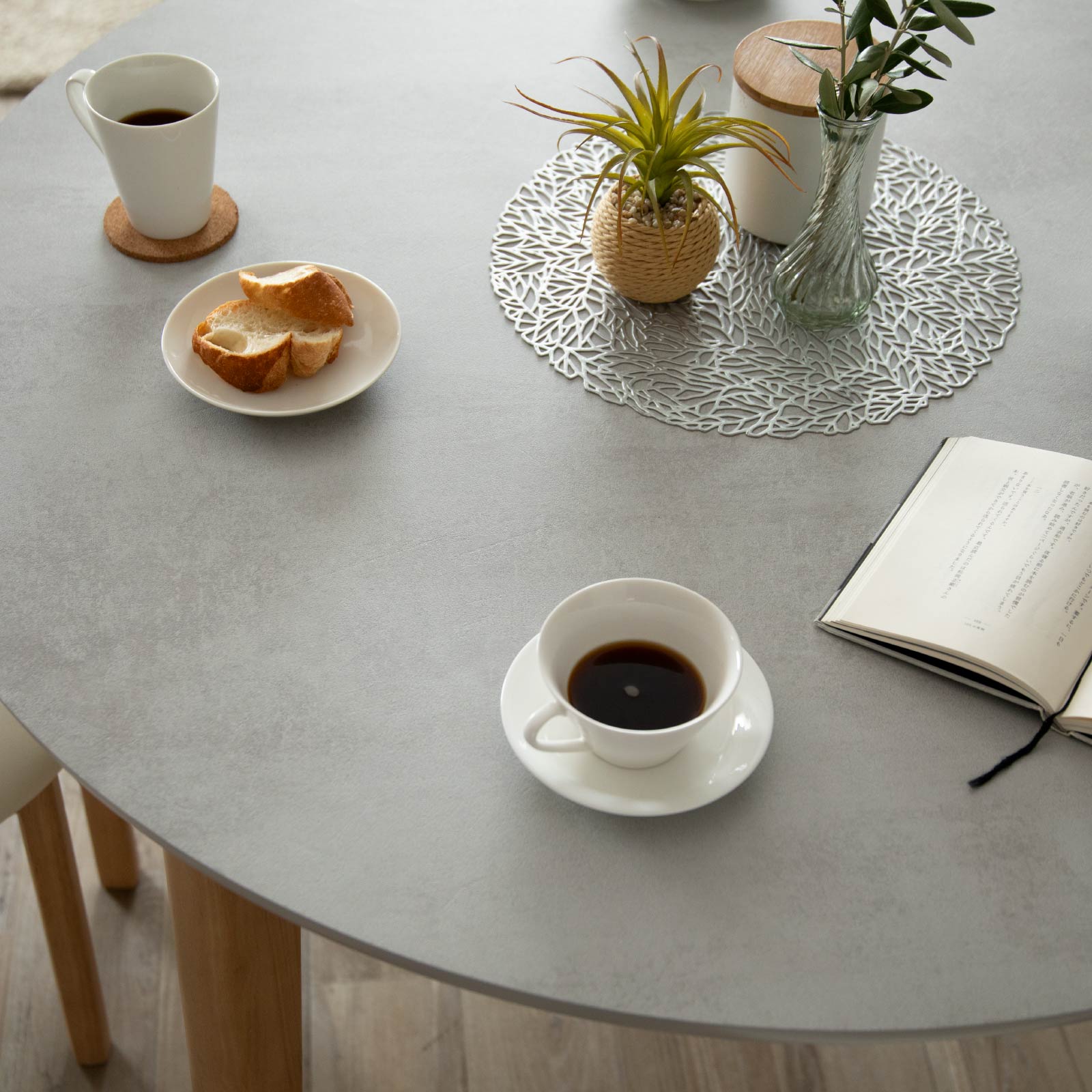 【5点セット】 スカルノ ｜ メラミン化粧板 丸テーブル ダイニングセット